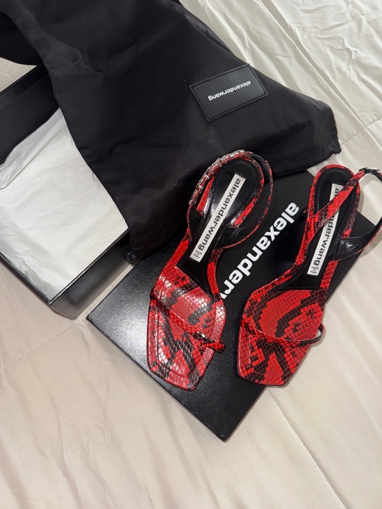 Alexander Wang Shoes - Alexander Wang Red Snakeskin Crystal-Embellished Slingback Heels